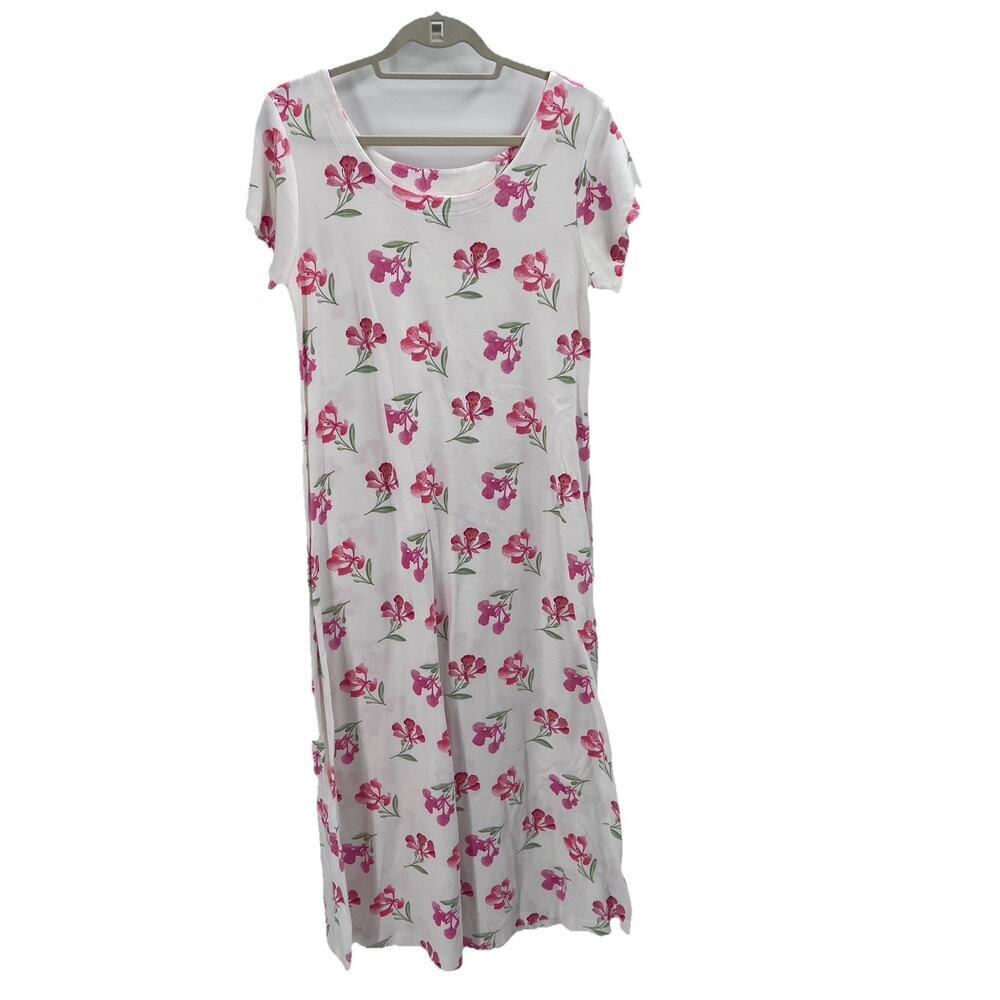 Vintage CRABTREE & EVELYN Long Nightgown Kimono Robe White Pink Floral Medium - Picture 6 of 9